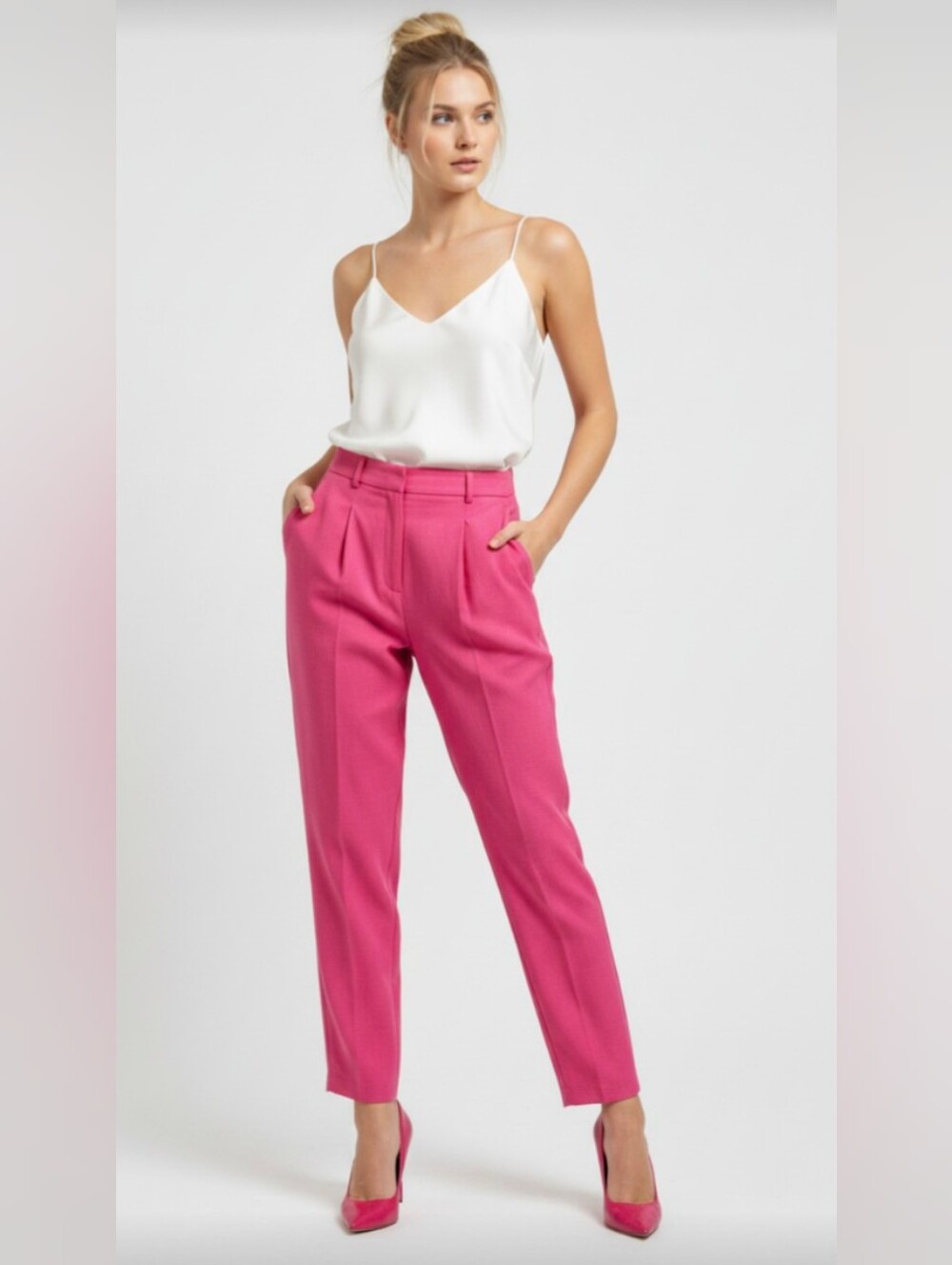 NWT@$85! ALTAR'D STATE! FUSCHIA PINK, WHITE HIGH WAIST SPAGHETTI STRAP ONESIE! S